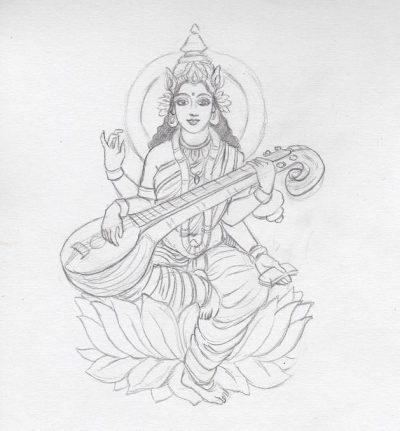 Saraswati, Knowledge, Music, Artistry, Wisdom Drawing