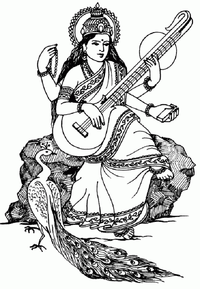 Saraswati, Arts, Knowledge, Wisdom, Music Drawing