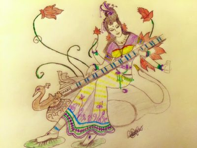 Saraswati, Music, Art, Knowledge, Wisdom Drawing