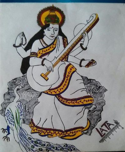 Saraswati, Arts, Wisdom, Knowledge, Music Drawing