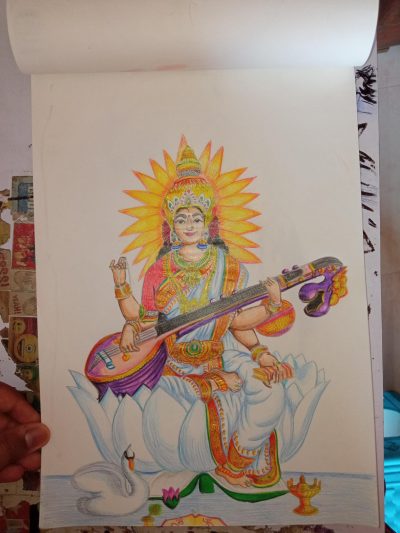 Saraswati, Knowledge, Music, Artistry, Wisdom Drawing