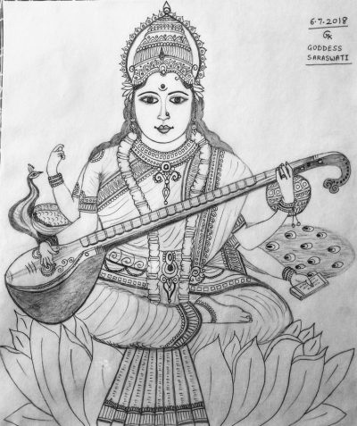 Saraswati, Arts, Wisdom, Music, Knowledge Drawing