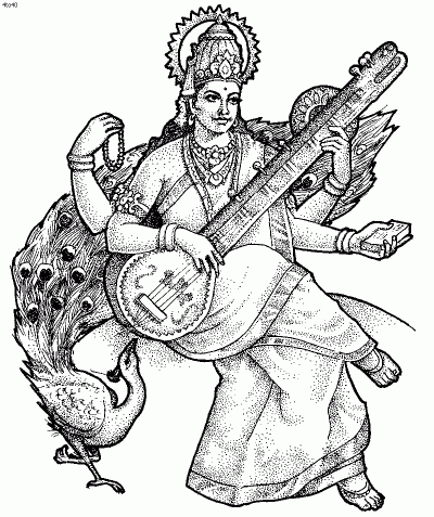 Saraswati, Knowledge, Arts, Wisdom, Music Drawing