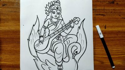 Saraswati, Music, Art, Wisdom, Knowledge Drawing