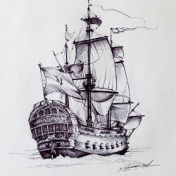 Ship Drawing Realistic Sketch