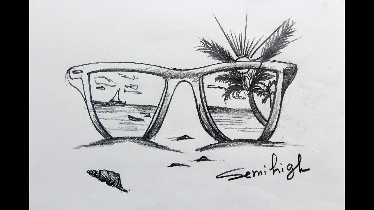 Sunglasses Drawing Realistic Sketch