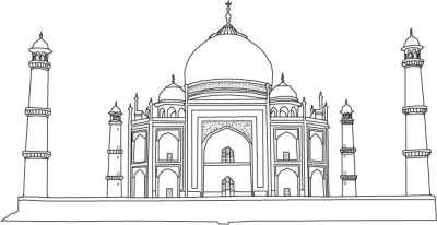 Taj Mahal, Love Monument, Mughal Heritage, Architectural Wonder, Iconic Landmark Drawing