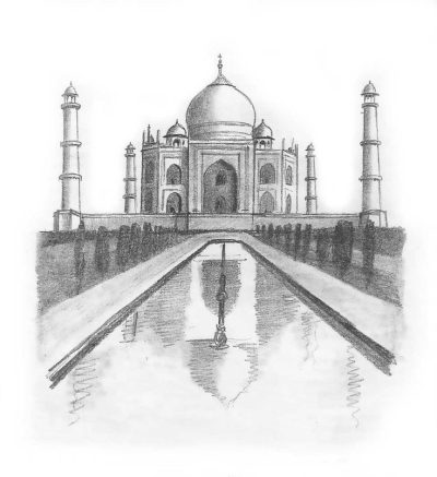 Taj Mahal, Love Symbol, Iconic Monument, UNESCO Heritage, Mughal Architecture Drawing