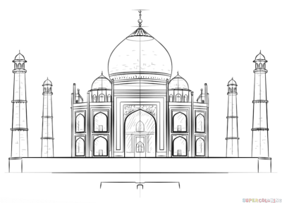 Taj Mahal, Love Monument, Mughal Heritage, Architectural Wonder, Iconic Landmark Drawing