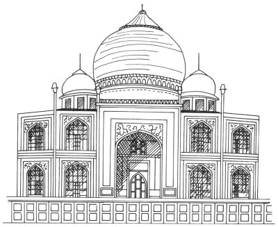 Taj Mahal, Love Symbol, Iconic Monument, UNESCO Heritage, Mughal Architecture Drawing