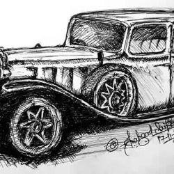 Vintage Car Drawing Detailed Sketch