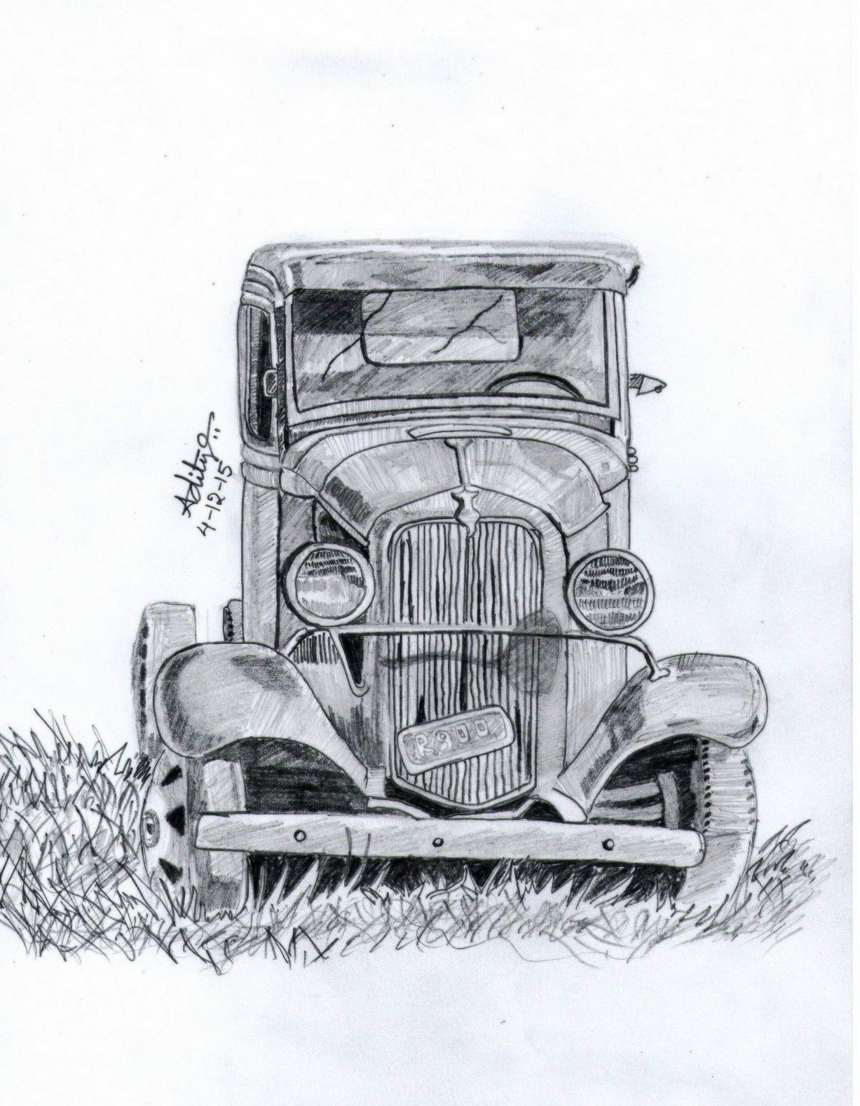 Vintage Car Drawing Intricate Artwork