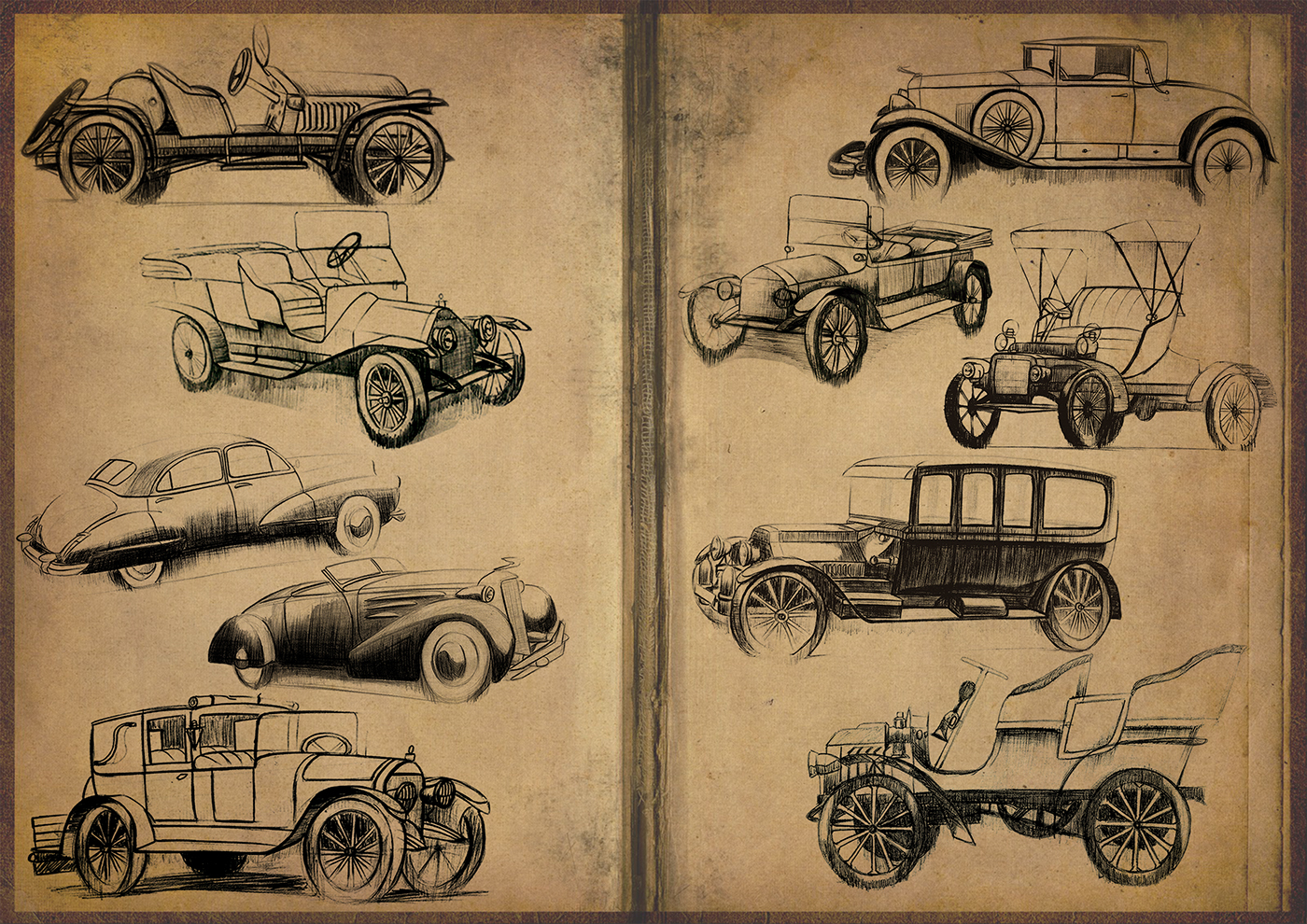 Vintage Car Drawing Modern Sketch