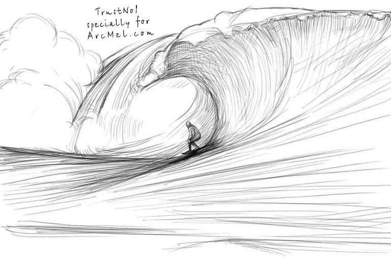 Wave Drawing Realistic Sketch