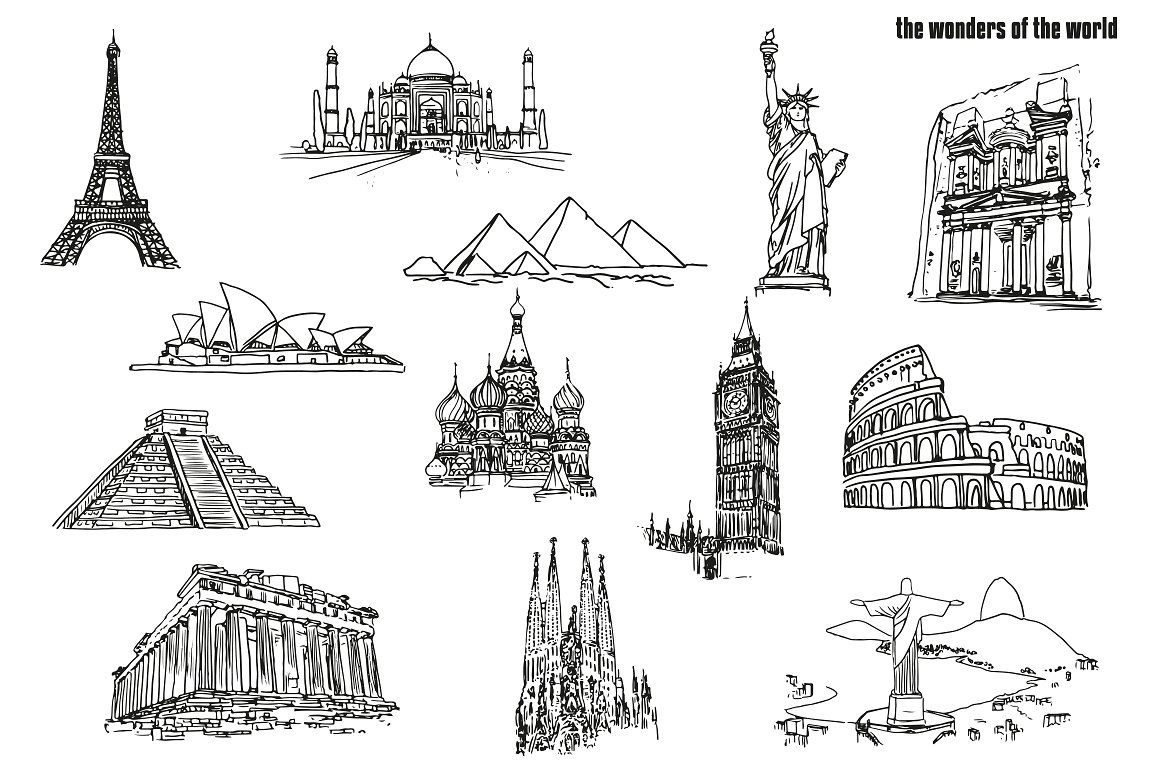 Wonders of the World Drawing Artistic Sketching