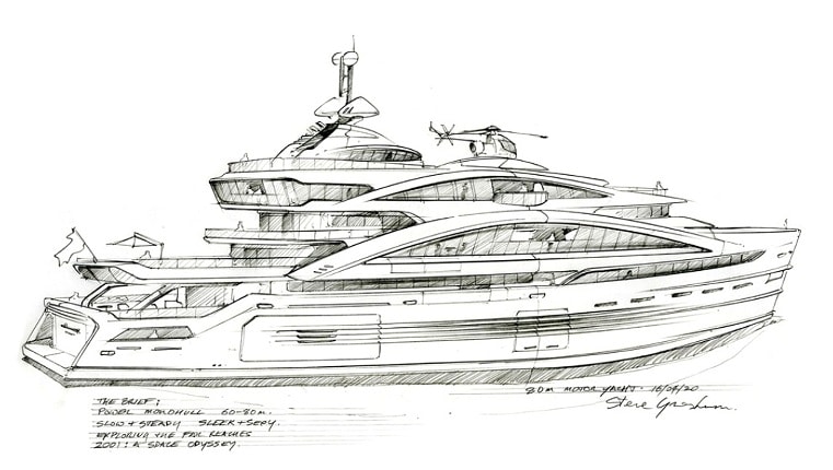 Yacht Drawing Realistic Sketch