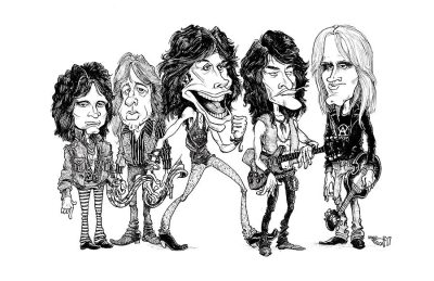 Aerosmith, Rock Band Caricature, Musicians, Entertainment Drawing