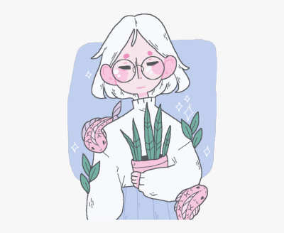 Aesthetic, Girl With Plants, Greenery, Pastel Colors Drawing