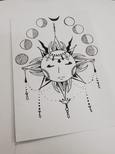 Aesthetic, Sun And Moon, Celestial, Line, Mystical Drawing